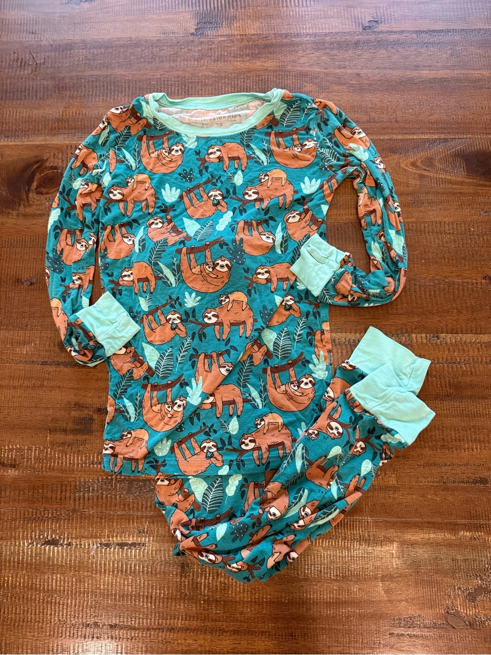 Little Sleepies Teal Sloth Print Pajama Set with Mint Cuffs